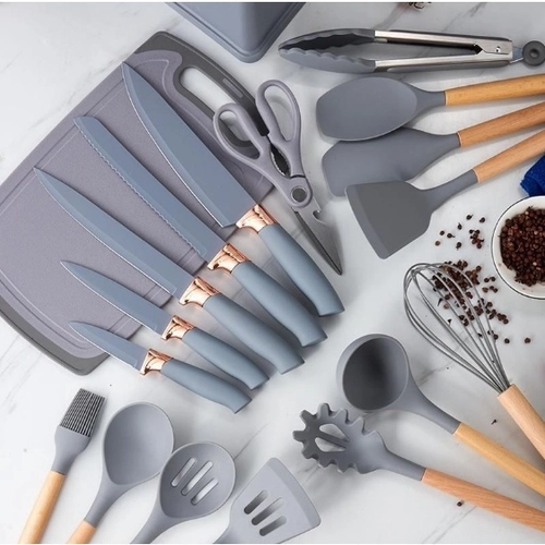 SET DE COCINA DUBAI - 14 UTENSILLOS EN SILICONA + 5 CUCHILLOS EN ACERO INOXIDABLE - KIT COMPLETO - ANIVERSARIO DE TIENDA - CONTRA ENTREGA Y ENVÍO GRATIS SOLO POR HOY!