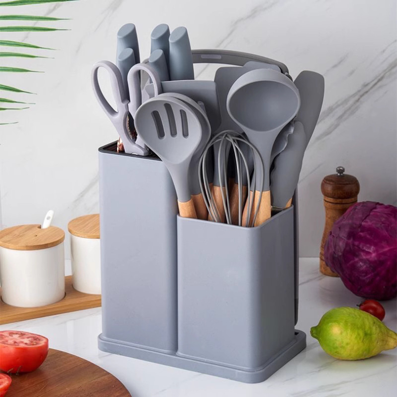 SET DE COCINA DUBAI - 14 UTENSILLOS EN SILICONA + 5 CUCHILLOS EN ACERO INOXIDABLE - KIT COMPLETO - ANIVERSARIO DE TIENDA - CONTRA ENTREGA Y ENVÍO GRATIS SOLO POR HOY!
