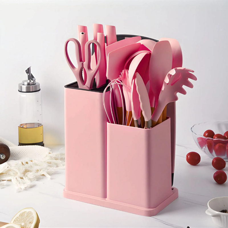 SET DE COCINA DUBAI - 14 UTENSILLOS EN SILICONA + 5 CUCHILLOS EN ACERO INOXIDABLE - KIT COMPLETO - ANIVERSARIO DE TIENDA - CONTRA ENTREGA Y ENVÍO GRATIS SOLO POR HOY!