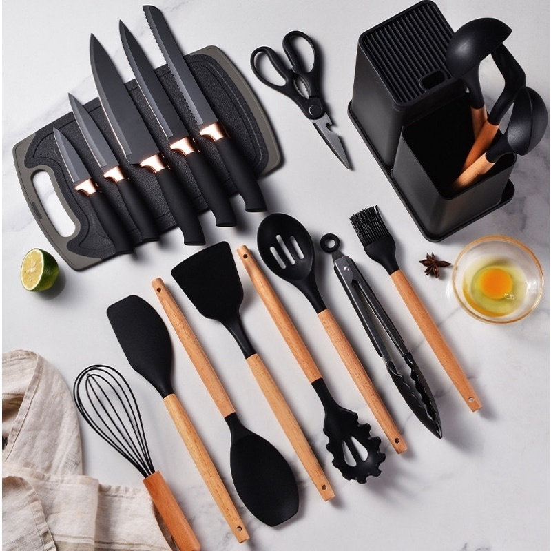 SET DE COCINA DUBAI - 14 UTENSILLOS EN SILICONA + 5 CUCHILLOS EN ACERO INOXIDABLE - KIT COMPLETO - ANIVERSARIO DE TIENDA - CONTRA ENTREGA Y ENVÍO GRATIS SOLO POR HOY!